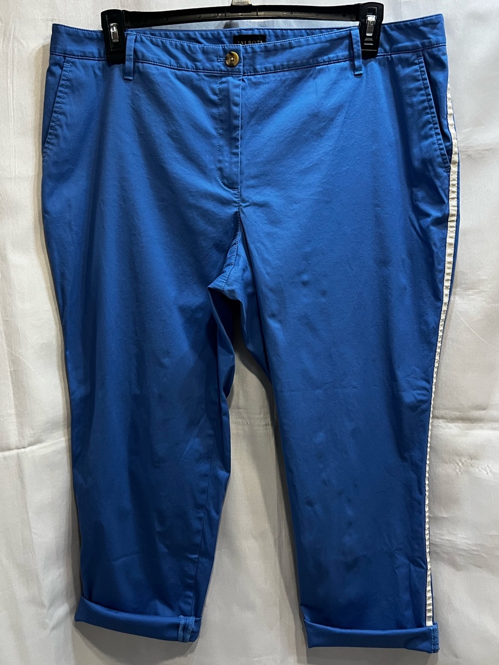 Talbots Capri Blue Relaxed Chino Ankle Pants Side Stripes Rolled Hem Size 16WP